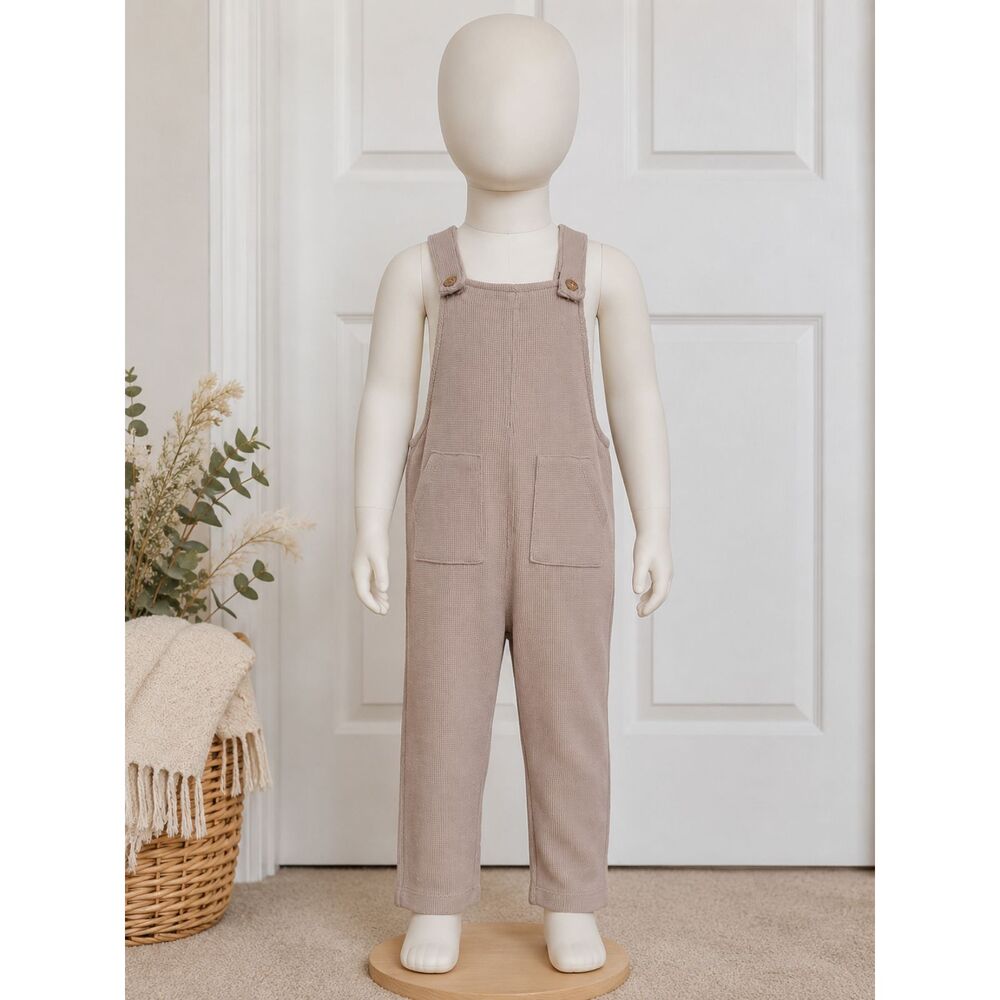 Toddler Waffle Knit Overalls 24M Beige Taupe Neutral Cotton Blend Pants